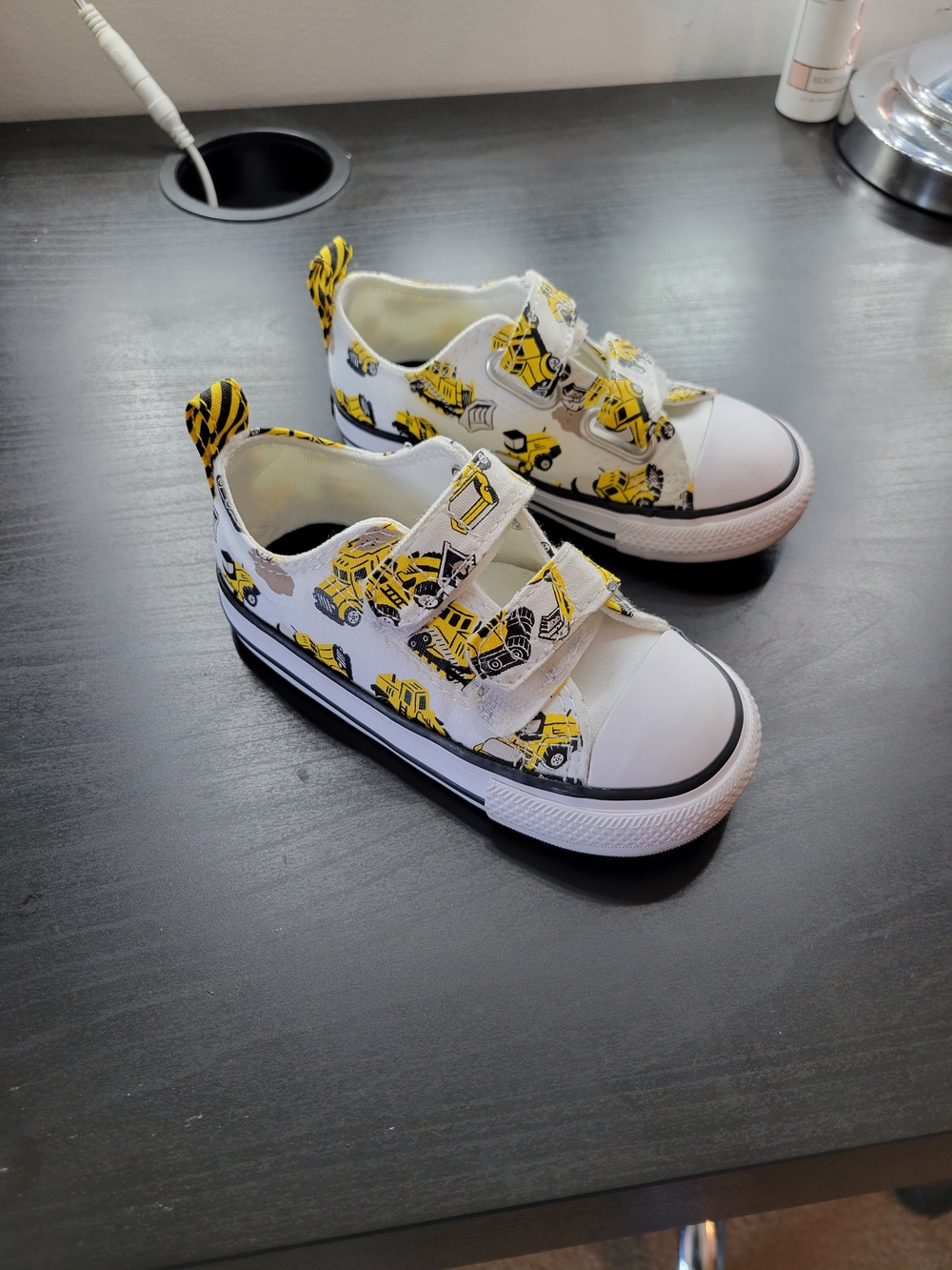 Converse White and Yellow Construction Print Toddler Sneakers